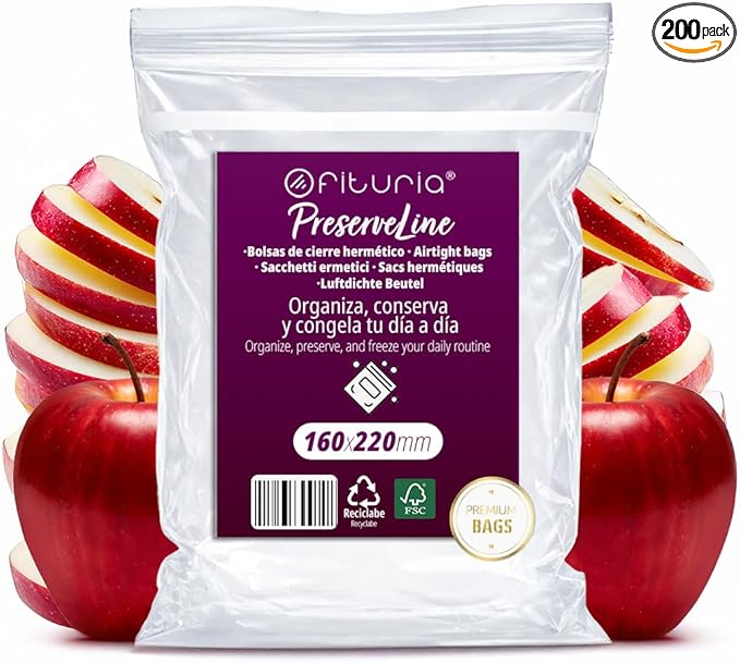 Ofituria Transparent Zip Bags 160 x 220 mm with Airtight Seal, Zip Bags for Food, Snacks, Freezing as well as Kitchen and Travel Organisation - Ofituria (200 Bags)