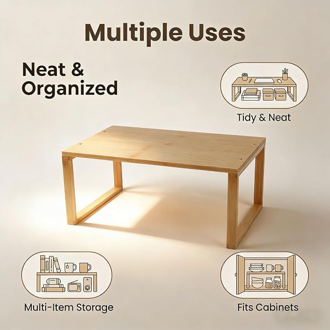 JinDoWin Bamboo Kitchen Cabinet Organizer Shelf,Spice Rack Organizer for Cabinet,Efficient Spice Organization for Cabinet,Versatile Pantry Organizers and Storage,Maximize Counter & Cabinet Space