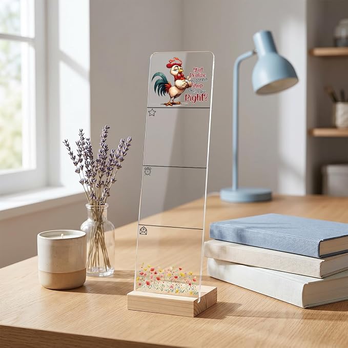 Sticky Note Holder, Monitor Memo Board, Acrylic Post It Note Holder with Wooden Base, Includes 200 Notes, Desk Organizer, Funny Rooster Quote “Y’All Realize I’m Gonna Snap”