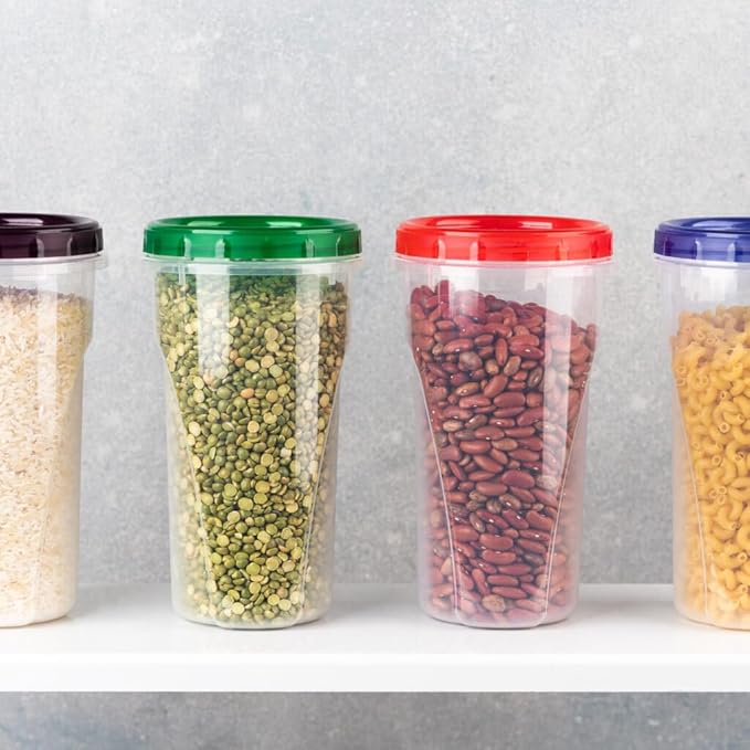 [48 Oz - Purple - 4 Pk] Large Deli Food Storage Screw And Seal Containers 48 Oz Stackable Reusable Mirowave Dishwasher Safe Quality Plastic Twist Cap Canisters 4 Pack