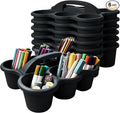 6 Pack Classroom Caddy Organizer with Handle Black Plastic Table Caddy 6 Compartments Storage Cup Holder for School Supplies Art Crafts Crayons Pencils Stackable Desk Caddy for Office Home