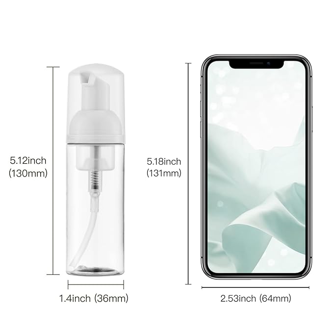 Travel Foam Pump Bottle - 2oz Small Size Foaming Hand Soap Dispenser - Mini Portable Mousse Lash Shampoo Kit Container for Hair - Empty Leak Proof Plastic Clear Foamer 30Pack