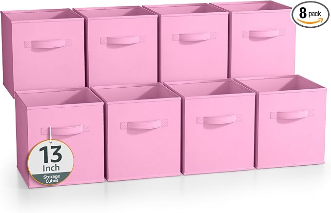 Sorbus 13 Inch Storage Bins - Sturdy Collapsible Fabric Storage Cubes with Handle - 8 Foldable Baskets for Organizing Clothes, Toys, Books - Storage Baskets for Shelves, Closets