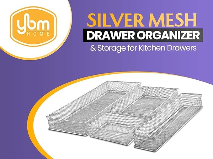 YBM HOME Silver Mesh Drawer Cabinet and or Shelf Organizer Bins, School Supply Holder Office Desktop Organizer Basket 1611s (1, 6x15x2 Inch)