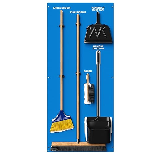 Clean & Sweep 5S Shadow Board/Wall Mount Broom Holder, 68" x 30" Board, 5S Cleaning Station - with Broom and Dustpan Set Included, Made in The USA by AccuformNMC, Blue/White, PSB116BUWT