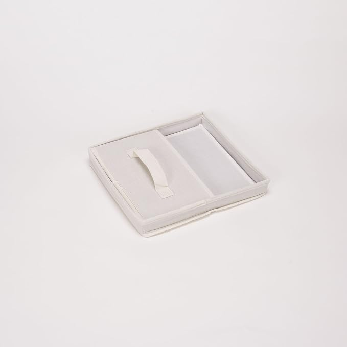 Household Essentials 111 Storage Box with Lid and Handle - Natural Beige Canvas - Medium,Natural Trim (Pack of 2)