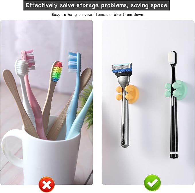 iBetterLife 5Pcs Toothbrush Holders for Bathrooms - Self-Adhesive Wall Mount to Mirror for Clipping & Hanging Shower Razor Towel Plug Cable, Utility Hooks for Home Kitchen Office Dorm Room Essentials