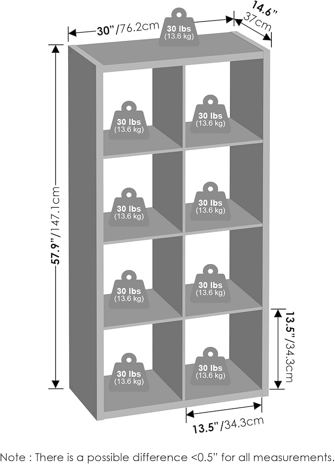 Furinno Cubic Extra Thick 8-Cube Closet Organizers and Storage, White | 14.6 x 30 x 58 in, Open Shelf Closet Storage, Closet Organizer, for Wardrobe, Bedroom, Living Room
