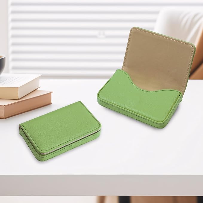 Business Card Holder，PU Leather Business Card Case Color Printing Pattern Card Holder Wallet，Pockets Magnetic Credit Card Holders for Men and Women - Banana Green