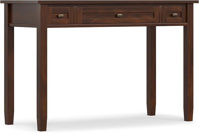 SIMPLIHOME Warm Shaker Desk - 48 inch Wide Solid Wood Writing Desk in Russet Brown, Transitional Home Office Computer Desk for Living Room with Keyboard Tray, 2 Drawers and Storage