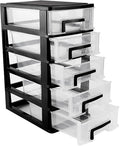 Plastic Desk Organizer,Desk Storage Box with 5 Drawers,Cosmetics Jewelry Storage Box Multifunction Storage Rack for Office School Home (Black &Transparent)