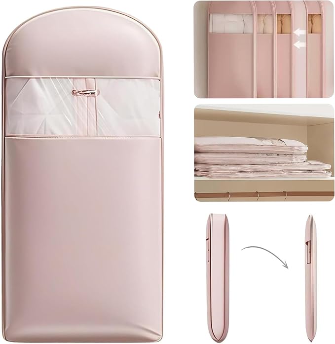 Space Saving Hanging Garment Bag with Self Compression Zipper,Space Saving Hanging Protector for Down Coat, Transparent Visibility Space Savin gown Coat Compression Dust Cover for Closet Storage
