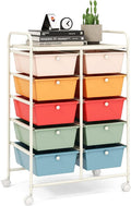 LDAILY 10 Drawer Rolling Cart, Storage Cart Organizer on Wheels, Drawer Cart with Metal Frame & Large Storage Capacity, Rolling Cart with Drawers for Living Room Classroom, Office