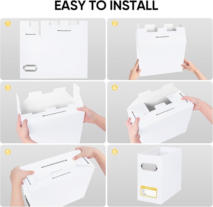 BALEINE File Organizer Box, Cardboard File Folder Organizer with Handle for Letter Size, Portable Collapsible Hanging Filing Box for Home Office Document Storage (1 Pack, White)
