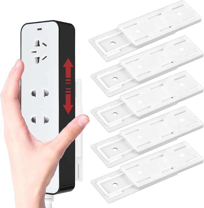 6 Pack Power Strip Holder Fixer, Self Adhesive Punch-Free Socket Mount, No Drill Wall Hanging Organizer Clips for Surge Protector, Desktop Cable Management (White)
