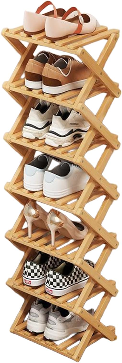Shoe Racks, Foldable Shoes Organizer FreeStanding Shelf,7 Layers | Natural Functional Multifunctional Design For Entryway Closet Bedroom Hallway