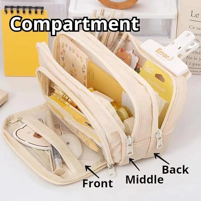 Big Capacity Pencil Case 3 Compartments Large Pencil Pouch Pen Bag Pencil Box Holder Organizer Simple Storage Aesthetic Stationery Cosmetic for Adults Men Women Office Essentials (Green)