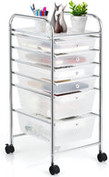 DREAMADE Rolling Cart with Storage Drawers, Utility Cart with Removable Plastic Drawers, Lockable Wheels, Art Cart for Classroom Organization Art Supplies Office Scrapbook (6 Drawers, Transparent)