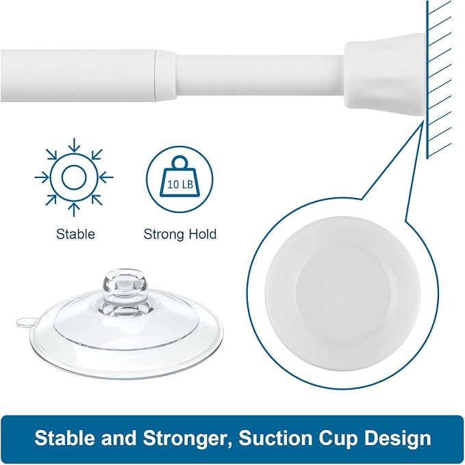 TYRON Spring Tension Curtain Rod 17 to 28 Inch, Extendable Pressure Curtain Rod Tension, Window Rods for Curtains, Kitchen, Basement, Bathroom, RV (White, 4 Pack)