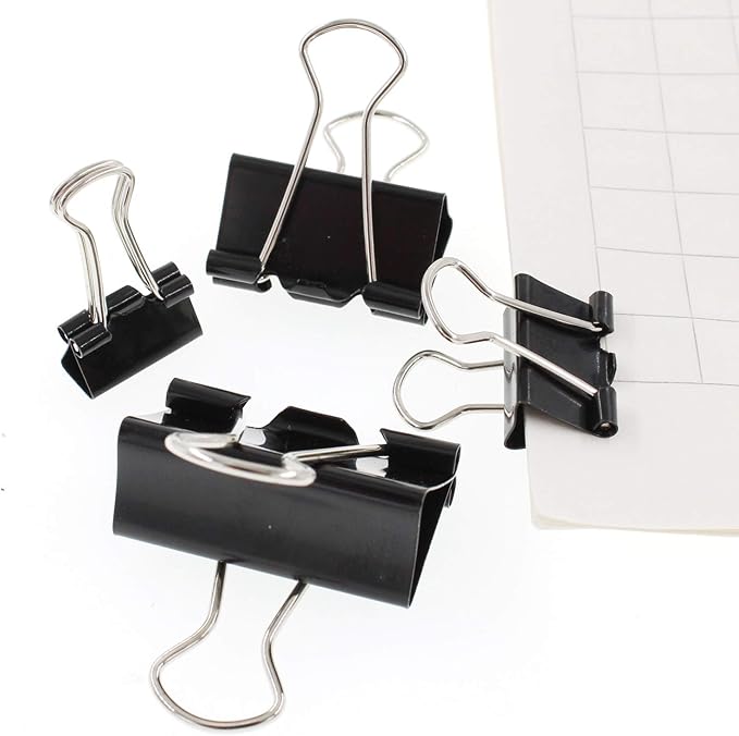 Assorted Sizes Binder Clips,Paper Clamps,Black Metal Fold Back Clips for Office School Supplies,Large, Medium,Small Size Metal Clips,Big Size Paper Holder,Elastic Rubber Band (60 PCS Black)