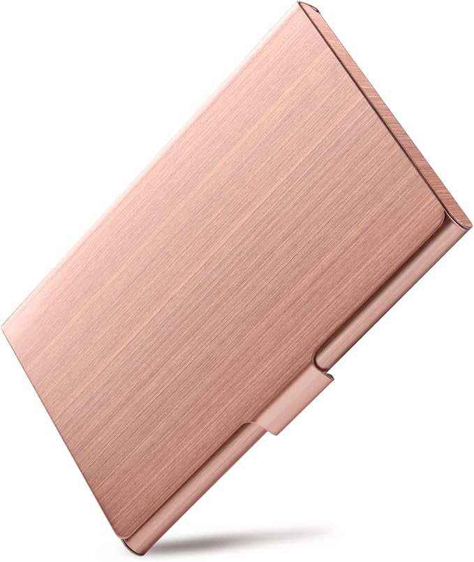 Business Card Holder, Slim Business Card Case for Men & Women, Pocket Metal Card Case, Professional Stainless Steel Business Card Holders, Purse Name Card Holder, Buckle Style Shut, Rose Gold