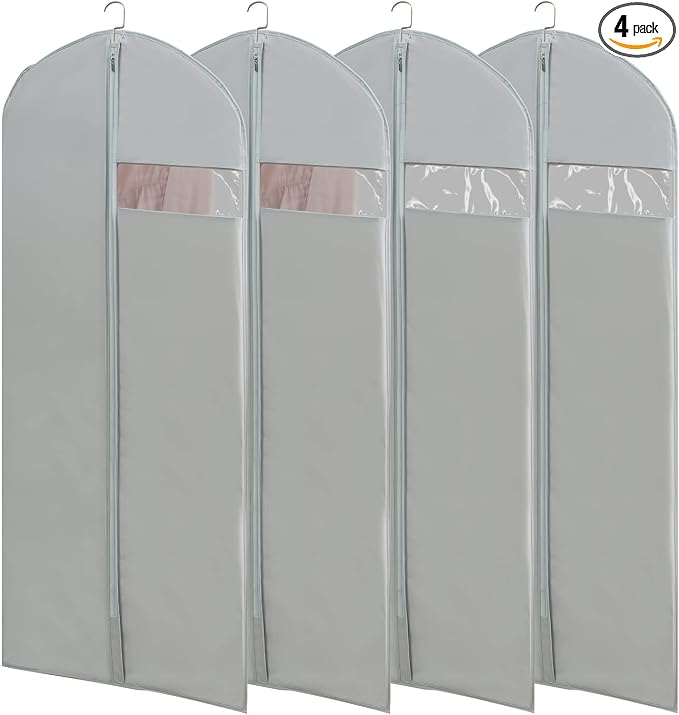 Dress Bags for Gowns Long, 65'' Long Dress Clear Garment Bag(Set of 4, 23.3'' X 65'')