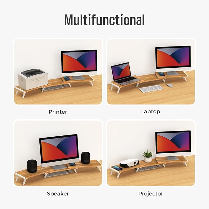 loukin Dual Monitor Stand Riser for Desk, 43.6" × 8.2" Computer Stand, Wood | Supports 22 lb, No Installation Required, Water-Resistant Surface, Fits Laptops and Printers, Ergonomic Design