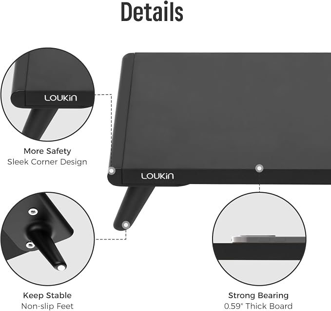 loukin Dual Monitor Stand Riser for Desk, 43.6"×8.2" Computer Stand, Black | Supports 22 lb, No Installation Required, Water-Resistant Surface, Fits Laptops and Printers, Ergonomic Design