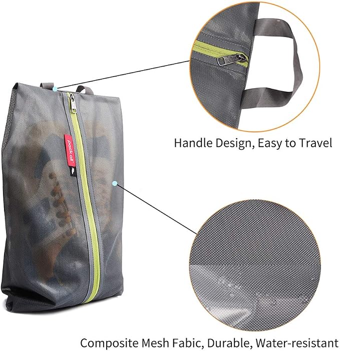 pack all Shoe Bag for Travel, Water-Resistant Shoe Pouch for Gym, Odor-Resistant Soccer Cleats Bag for Sport (Grey, 1-Pack)