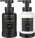 Luxspire Foaming Soap Dispenser, Glass Foam Pump Soap Dispenser, Non-Slip Hand Soap Bottle with 5 Waterproof Labels, 15 Oz Refillable Liquid Soap Bottle for Bathroom & Kitchen, Black+White, 2 Pack