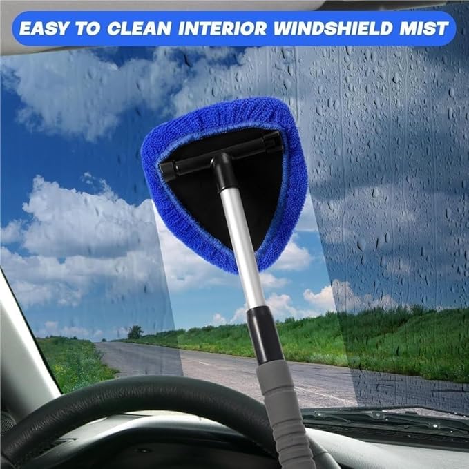 IBHOO Windshield Cleaning Tool, Microfiber Car Window Cleaner with 4 Reusable and Washable Microfiber Pads and Extendable Handle