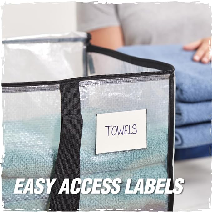 RUGGED RHINO Heavy Duty Extra Large Moving Bags, Durable Bag with Strong Handles and Zipper, Moving Boxes Alternative for College Packing, Holiday Décor, Space Saving Storage with Label, 2 Pack Clear