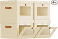 Homsorout Storage Bins with Lid – Closet Organizer with Side Opening and Clear Window, Foldable Stackable Fabric Basket for Clothes, Home, Office - 13.77" x 11.8" x 9.8", 4 Pack, Beige