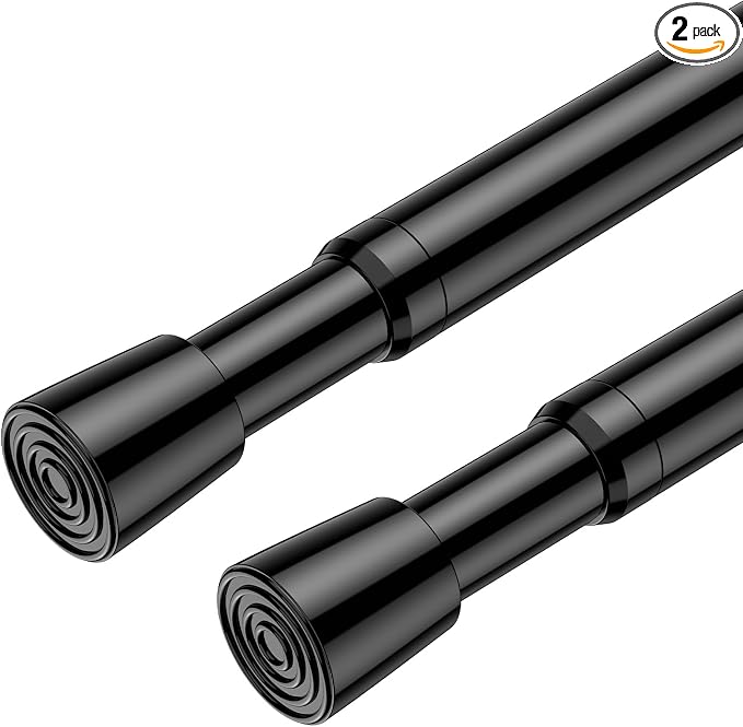 AIZESI 2 Pack Adjustable Tension Curtain Rod 32 to 58 inch, Curtain Rods No Drilling Expandable Spring Loaded Curtain Rods for Windows Doors, Black
