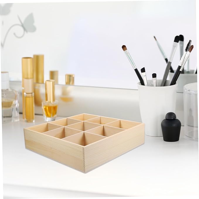 Desktop Organizer Wooden Jewelry Storage Box Compartments for Cosmetics Design Versatile Wooden Organizer for Desktop Vanity Table Simple Aesthetic