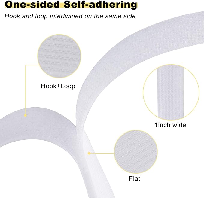 YMCRLUX 1"x32ft Hook and Loop Straps with 50 Metal Buckles, Adjustable Fastening Cable Straps, Cut-to-Length Cinch Strap, Reusable Nylon Securing Cord Ties for Organizer or Storage, 1 inch Wide, White