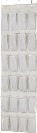 Amazon Basics 24 Medium Mesh Pocket Over-the-Door Hanging Shoe Organizer, Space Saving Shoe Storage, Light Grey | Over-the-Door