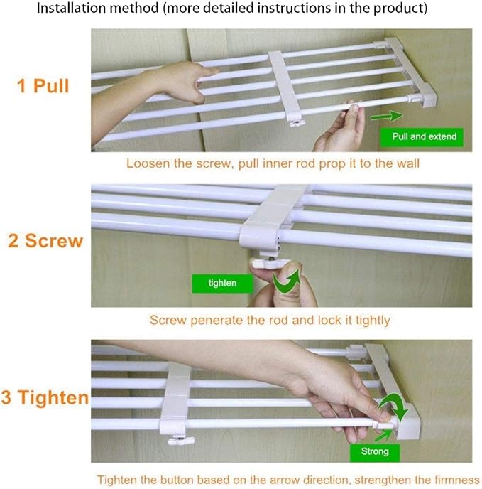 Adjustable Shelf Organizer Expandable Closet Shelf and Rod with No Drilling for Wardrobe Cupboard Kitchen Bookcase (10.3" - 14.9")