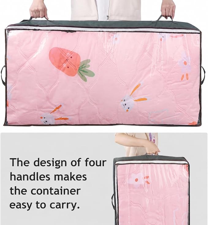4 Pack Under Bed Storage, Closet Organizers and Storage Containers with Clear Window Foldable Underbed Storage Bags for Clothes,Shoes, Blankets Pillows, Linen Sheets, Dark Grey