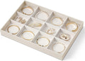 VLANDO Stackable Jewelry Tray, Drawer Organizer for Bracelets, Beige | Wide Sections, Soft Velvet Lining, Raised Edge, Fits Bangles, Watches, Daily Pieces, Gift for Women Girl