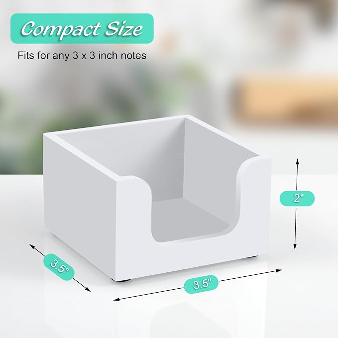 Bivvclaz Wood Sticky Note Holder, 3 x 3 Inch Post It Note Dispenser for Office Desk Accessories, Self Stick Note Pad Holder, Memo Pad Holder Dispenser Organizer for School Office Desk Supplies, White