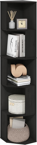 Furinno ECON Corner Shelf, 5-Tier Corner Book Shelf, Standing Storage Shelves, Cube Display Rack, Bookshelf, for Organization and Storage, Living Room, Home Office, Espresso