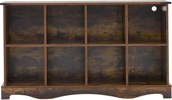8 Cube Storage Organizer Bookcase, Long Horizontal Wood Bookshelf with Open Compartments, Multi-Purpose Cube Shelf, Hallway TV Stand for Living Room, Bedroom, Entryway, Brown