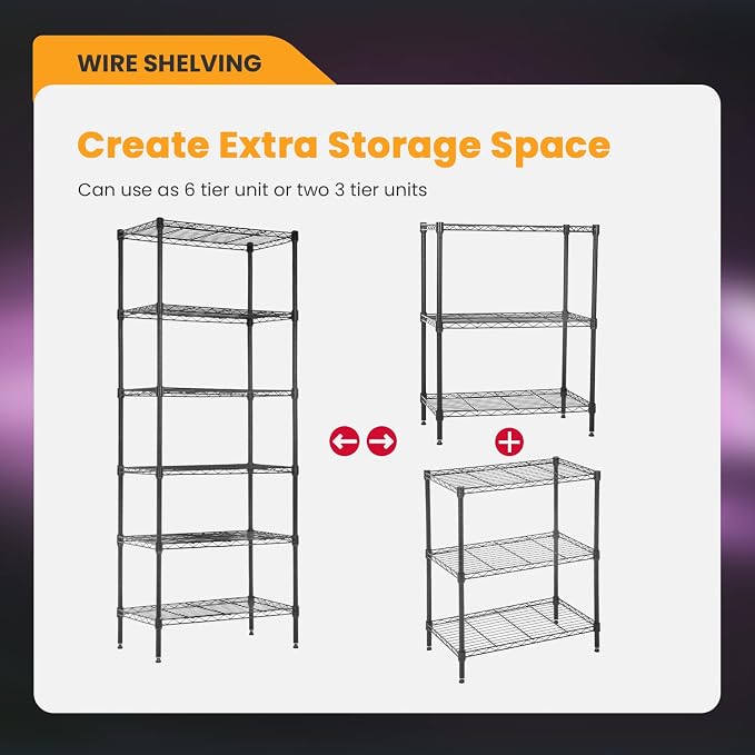 Meet perfect 6-Tier Wire Shelving Unit, 900LBS Heavy Duty Metal Storage Shelves, Adjustable Standing Rack Organizer for Kitchen Pantry Garage Laundry Room, 24" W x 14" D x 61" H