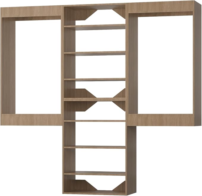 ROOMTEC Modular Closet System, 66" Wall-Mounted Closet Organizer with Hanging Rods and Shelves, Wooden Tower for Walk-In Closets, Wardrobe Storage Kit, Wood