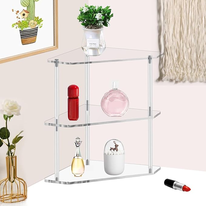Tasybox Corner Shelf, 2 Tier Bathroom Counter Organizer Acrylic Organizer | Clear Corner Shelves, Bathroom Countertop Organizer, Plate Organizer for Cabinet Bathroom Kitchen Vanity Makeup Spice