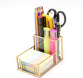 Sticky Note Holder,Glass Post It Note Dispenser with Pen Slot,Gold 3 x 3 Inch Post It Note Holder for Desk,Stylish Sticky Note Dispenser for Home Office Desk
