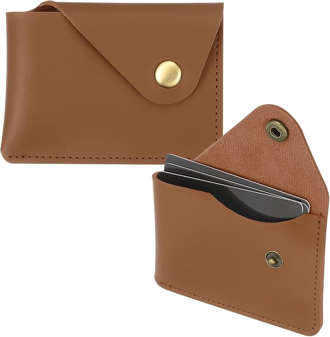 PATIKIL Slim Leather Card Holder with Snap Closure, Leather Front Pocket Wallet Card Case Holder for Cash Coin Men and Women Business Office, Brown