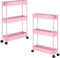 SPACELEAD 2-piece Set Slim Storage Cart 3 Tier,Bathroom Organizer Rolling Utility,Mobile Shelving Unit Slide Out for Office, Kitchen, Laundry Room & Narrow Places