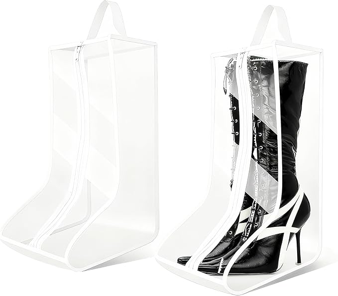 CiBiZi Clear Boot Bags Organizer for Travel Waterproof Cowboy Boots Bag Portable Shoe Travel Bag for Women Hangable Ski Boot Bag Dust-free Tall Boot Storage Bag (2Big-White)